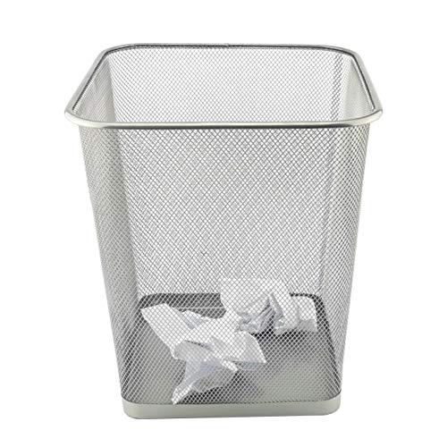D.RECT Papierkorb Büro 18L - Abfalleimer, Papierkorb aus Drahtgeflecht Mülleimer, Papiereimer - Metall Büroeimer Mesh Eckig, Silber