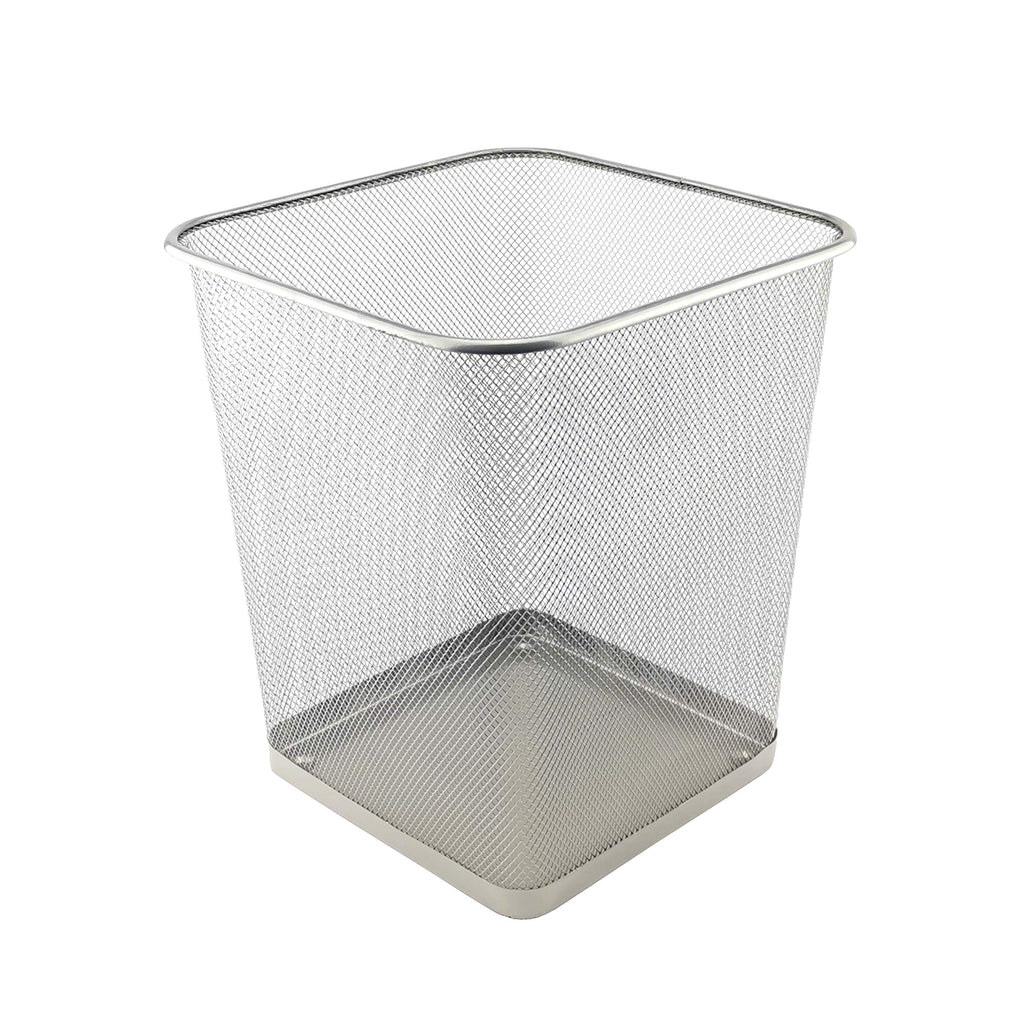 D.RECT Papierkorb Büro 18L - Abfalleimer, Papierkorb aus Drahtgeflecht Mülleimer, Papiereimer - Metall Büroeimer Mesh Eckig, Silber