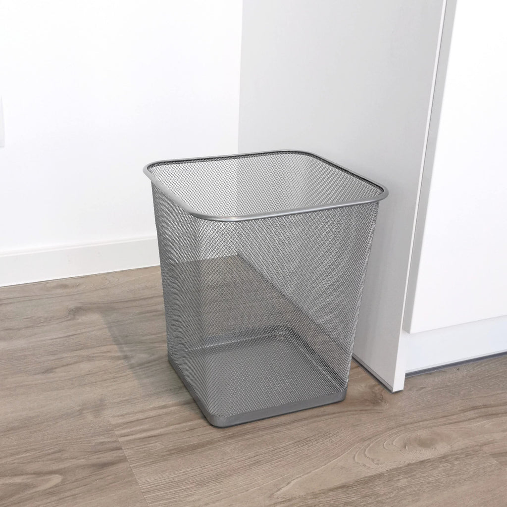 D.RECT Papierkorb Büro 18L - Abfalleimer, Papierkorb aus Drahtgeflecht Mülleimer, Papiereimer - Metall Büroeimer Mesh Eckig, Silber
