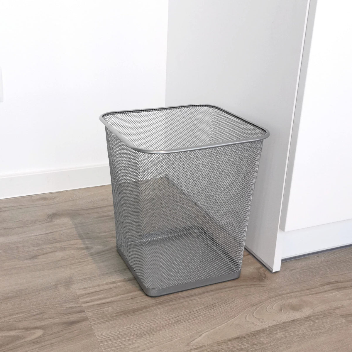 D.RECT Papierkorb Büro 18L - Abfalleimer, Papierkorb aus Drahtgeflecht Mülleimer, Papiereimer - Metall Büroeimer Mesh Eckig, Silber