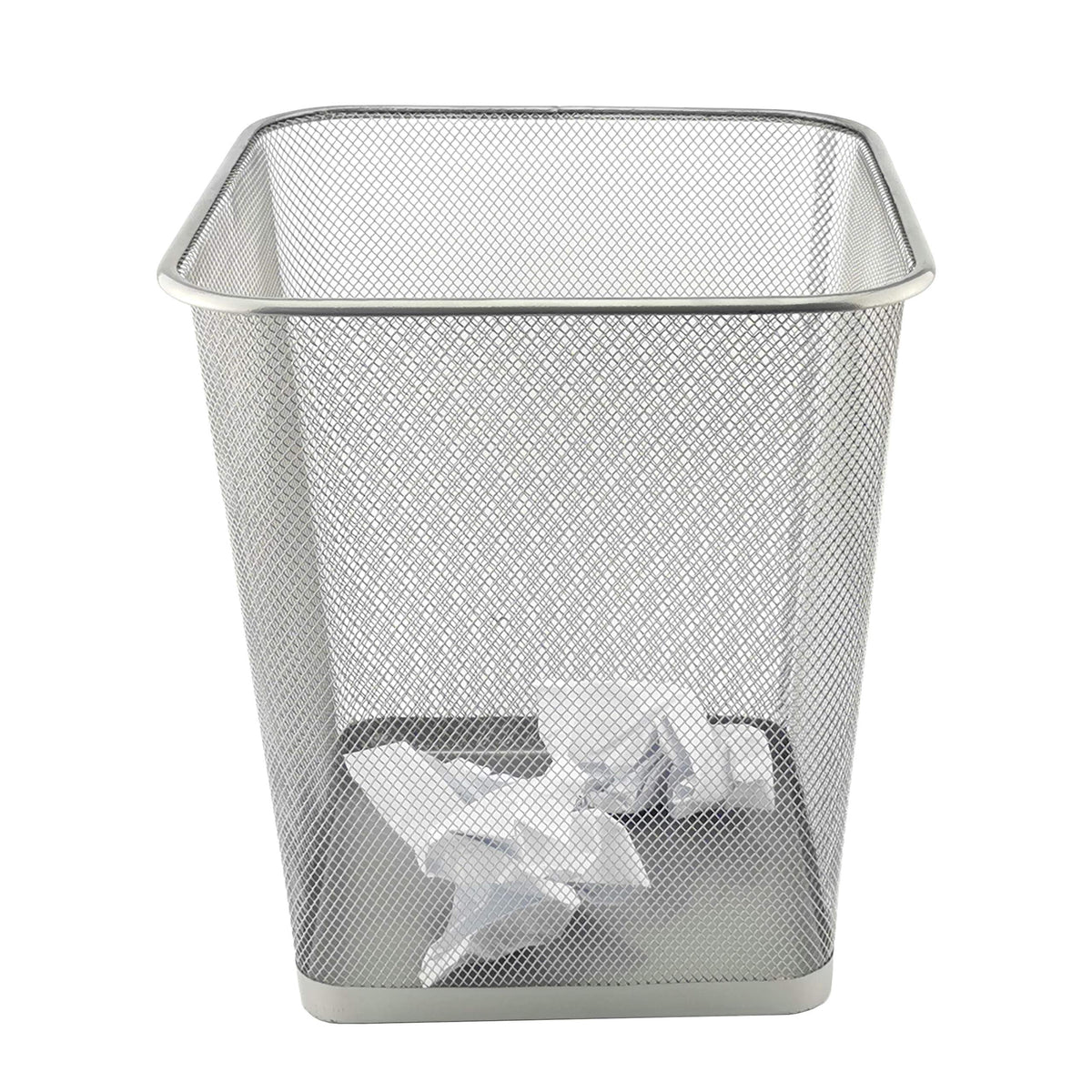 D.RECT Papierkorb Büro 18L - Abfalleimer, Papierkorb aus Drahtgeflecht Mülleimer, Papiereimer - Metall Büroeimer Mesh Eckig, Silber