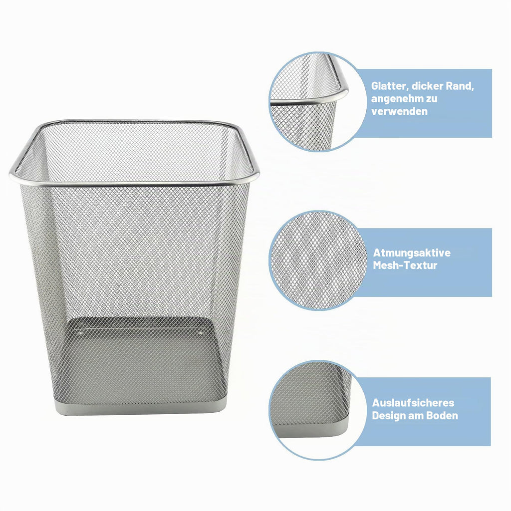 D.RECT Papierkorb Büro 18L - Abfalleimer, Papierkorb aus Drahtgeflecht Mülleimer, Papiereimer - Metall Büroeimer Mesh Eckig, Silber