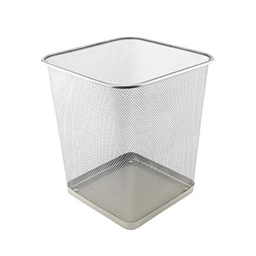 D.RECT Papierkorb Büro 18L - Abfalleimer, Papierkorb aus Drahtgeflecht Mülleimer, Papiereimer - Metall Büroeimer Mesh Eckig, Silber