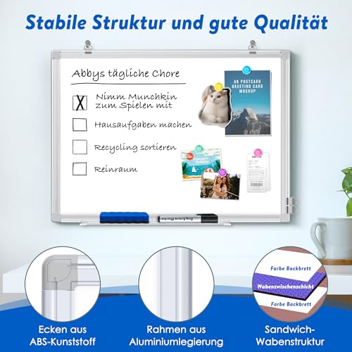 maxtek Whiteboard Magnetisch 60 x 45 cm, Magnettafel mit Alurahmen