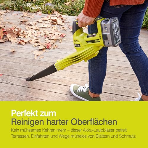 RYOBI 18 V ONE+ Akku-Laubgebläse OBL1820S (Luftgeschwindigkeit 245 km/h, Luftmenge 2,6 m³/min, ohne Akku & Ladegerät im Karton)