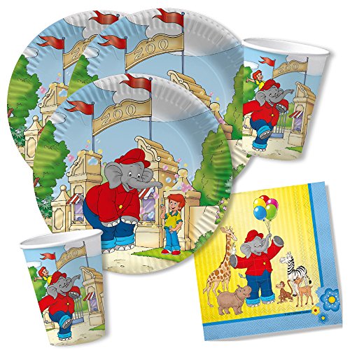 DH-Konzept 36-teiliges Party-Set - Elefant Benjamin Blümchen - Teller Becher Servietten für 8 Kinder