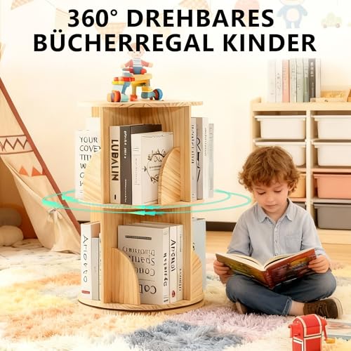 Mingone Drehbares Bücherregal Kinder mit 2 Ebenen, Holzwerkstoffe