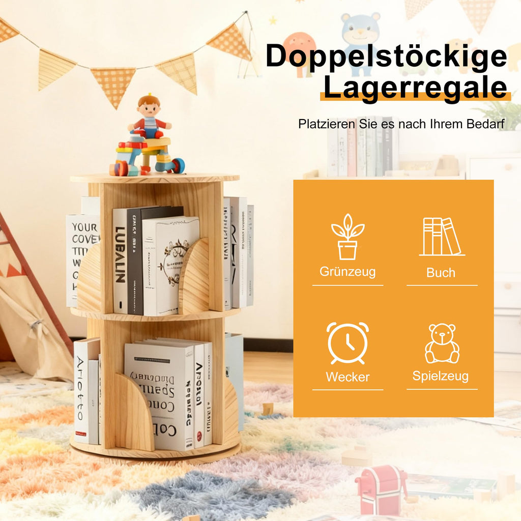 Mingone Drehbares Bücherregal Kinder mit 2 Ebenen, Holzwerkstoffe