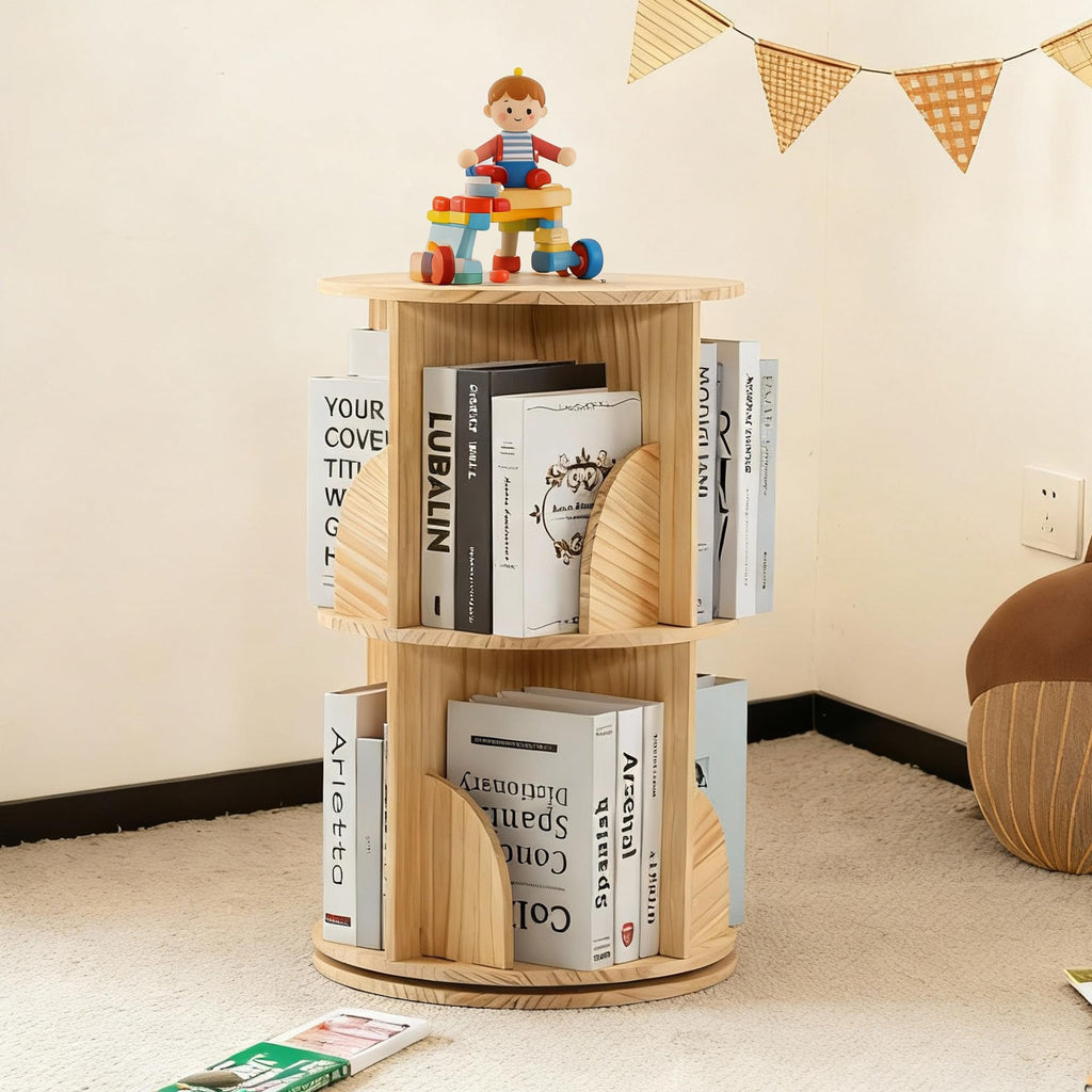 Mingone Drehbares Bücherregal Kinder mit 2 Ebenen, Holzwerkstoffe