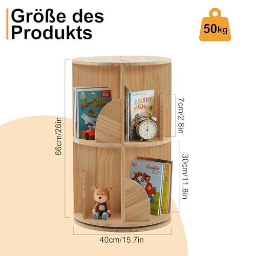 Mingone Drehbares Bücherregal Kinder mit 2 Ebenen, Holzwerkstoffe