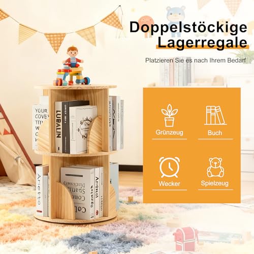Mingone Drehbares Bücherregal Kinder mit 2 Ebenen, Holzwerkstoffe