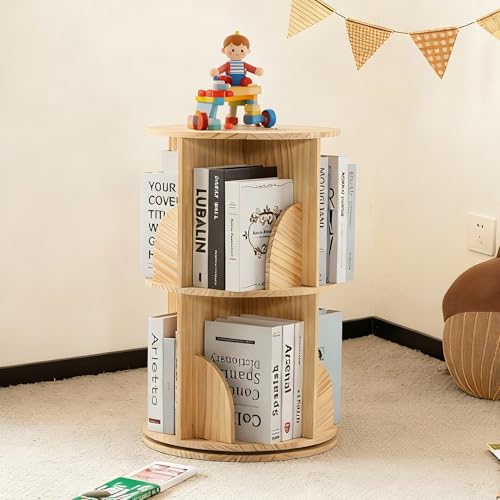 Mingone Drehbares Bücherregal Kinder mit 2 Ebenen, Holzwerkstoffe