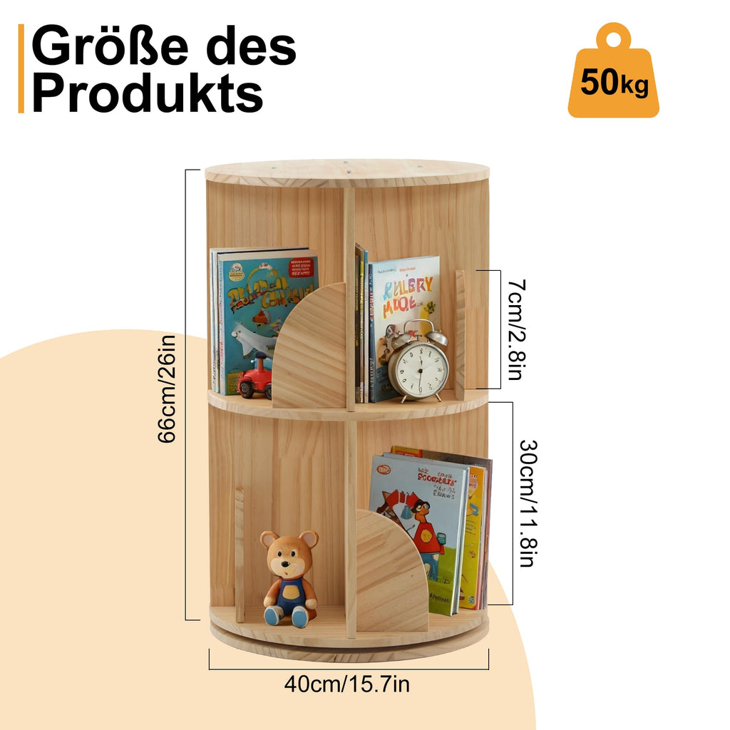 Mingone Drehbares Bücherregal Kinder mit 2 Ebenen, Holzwerkstoffe