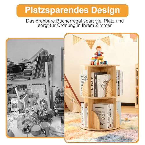 Mingone Drehbares Bücherregal Kinder mit 2 Ebenen, Holzwerkstoffe