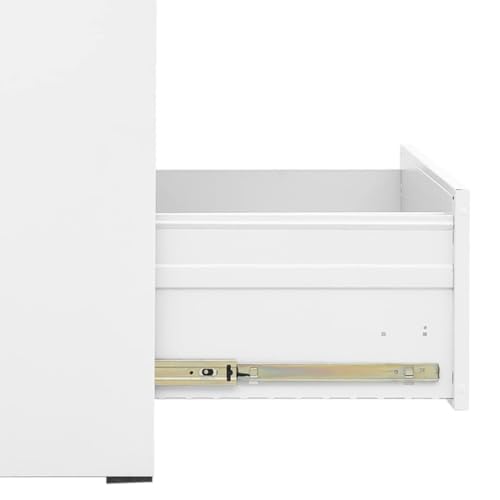 Aktenschrank Weiß aus Stahl 46x62x133 cm mit 4 Schubladen abschließbar für Büro, Homeoffice und Verwaltung, kompatibel mit A4 Legal Ordnern, langlebig und leicht zu reinigen