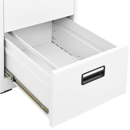 Aktenschrank Weiß aus Stahl 46x62x133 cm mit 4 Schubladen abschließbar für Büro, Homeoffice und Verwaltung, kompatibel mit A4 Legal Ordnern, langlebig und leicht zu reinigen