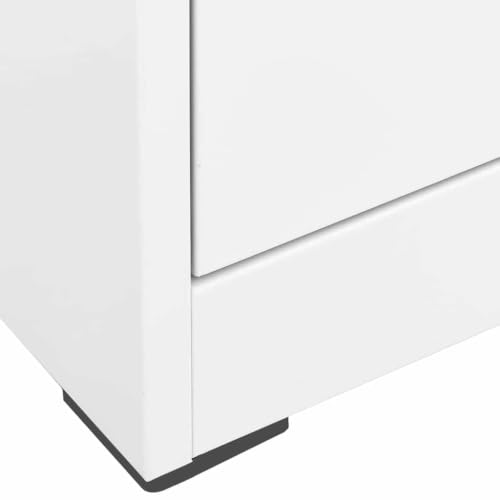 Aktenschrank Weiß aus Stahl 46x62x133 cm mit 4 Schubladen abschließbar für Büro, Homeoffice und Verwaltung, kompatibel mit A4 Legal Ordnern, langlebig und leicht zu reinigen
