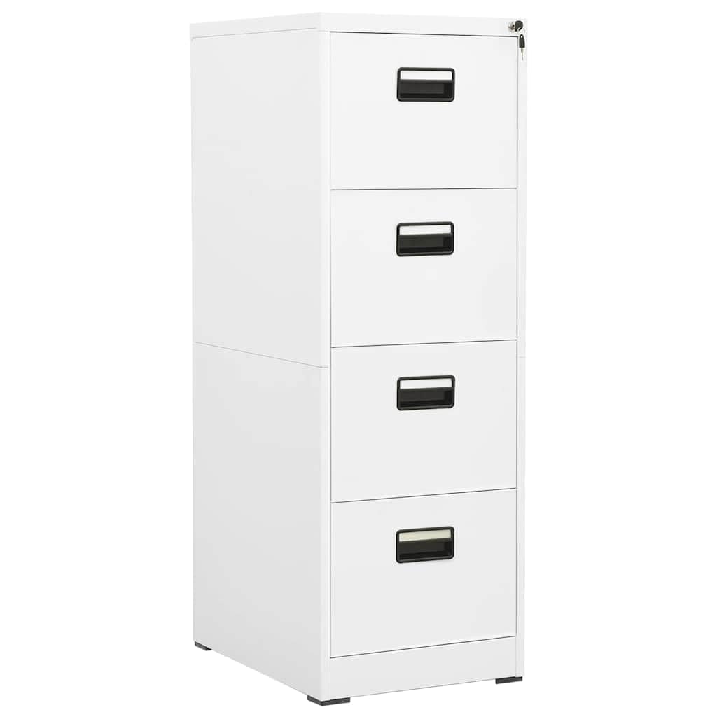 Aktenschrank Weiß aus Stahl 46x62x133 cm mit 4 Schubladen abschließbar für Büro, Homeoffice und Verwaltung, kompatibel mit A4 Legal Ordnern, langlebig und leicht zu reinigen