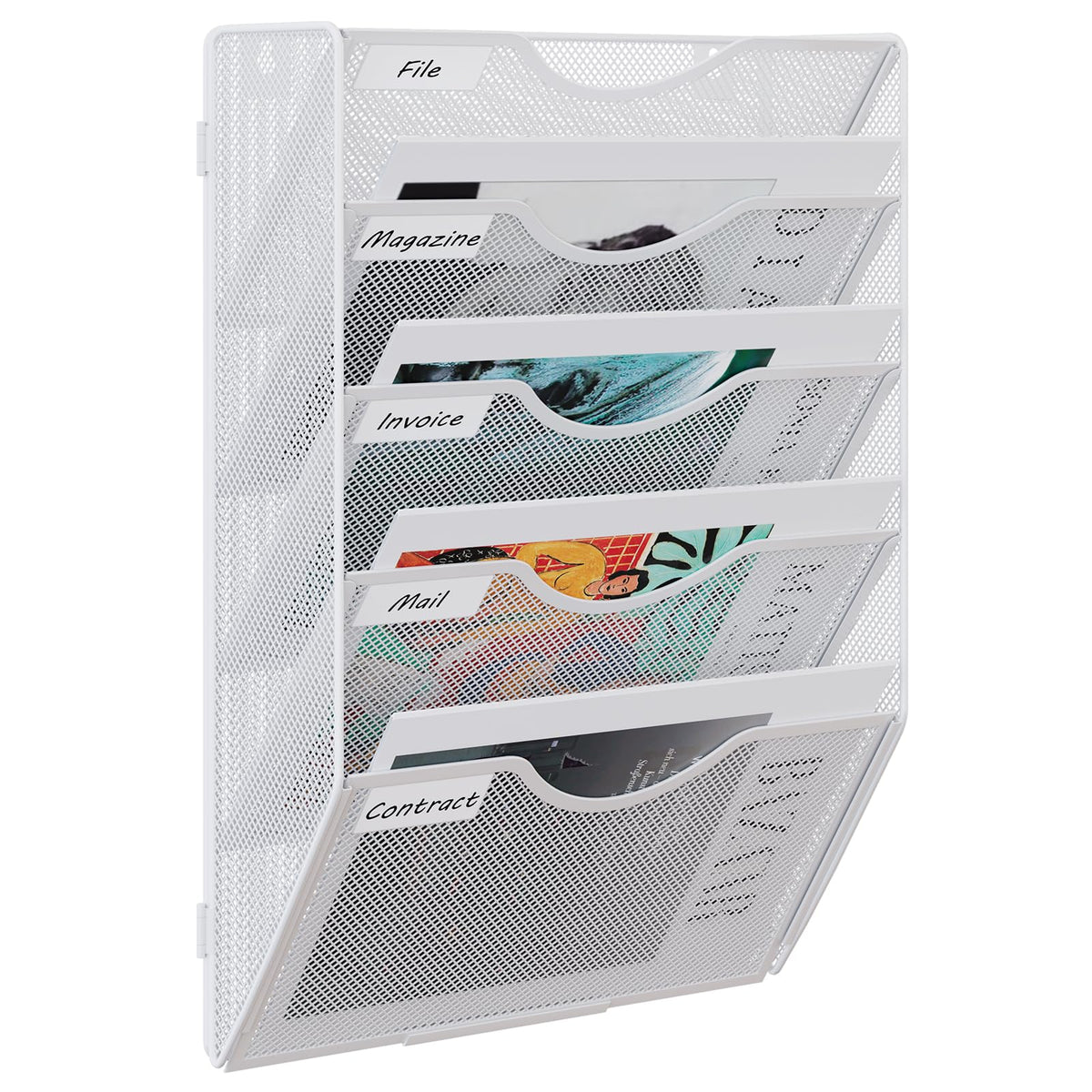 EasyPAG 5 Fächer Zusammensetzen Metall A4 Zeitschriftenhalter Wand Zeitschriften Wandhalter Aktenablage Dokumentenhalter Hängend Magazin Organizer Flyerhalter Prospektspender,Weiß