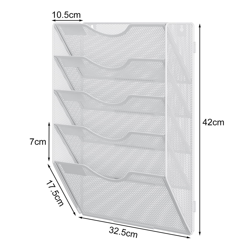 EasyPAG 5 Fächer Zusammensetzen Metall A4 Zeitschriftenhalter Wand Zeitschriften Wandhalter Aktenablage Dokumentenhalter Hängend Magazin Organizer Flyerhalter Prospektspender,Weiß