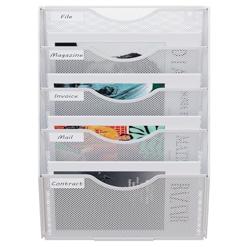 EasyPAG 5 Fächer Zusammensetzen Metall A4 Zeitschriftenhalter Wand Zeitschriften Wandhalter Aktenablage Dokumentenhalter Hängend Magazin Organizer Flyerhalter Prospektspender,Weiß