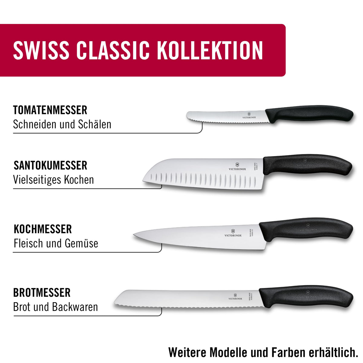 Victorinox Swiss Classic Santokumesser, Messer Asiatischer Art, Extra Scharfe Klinge, Kullenschliff, 17 cm, Rostfreier Stahl, Blister, Schwarz