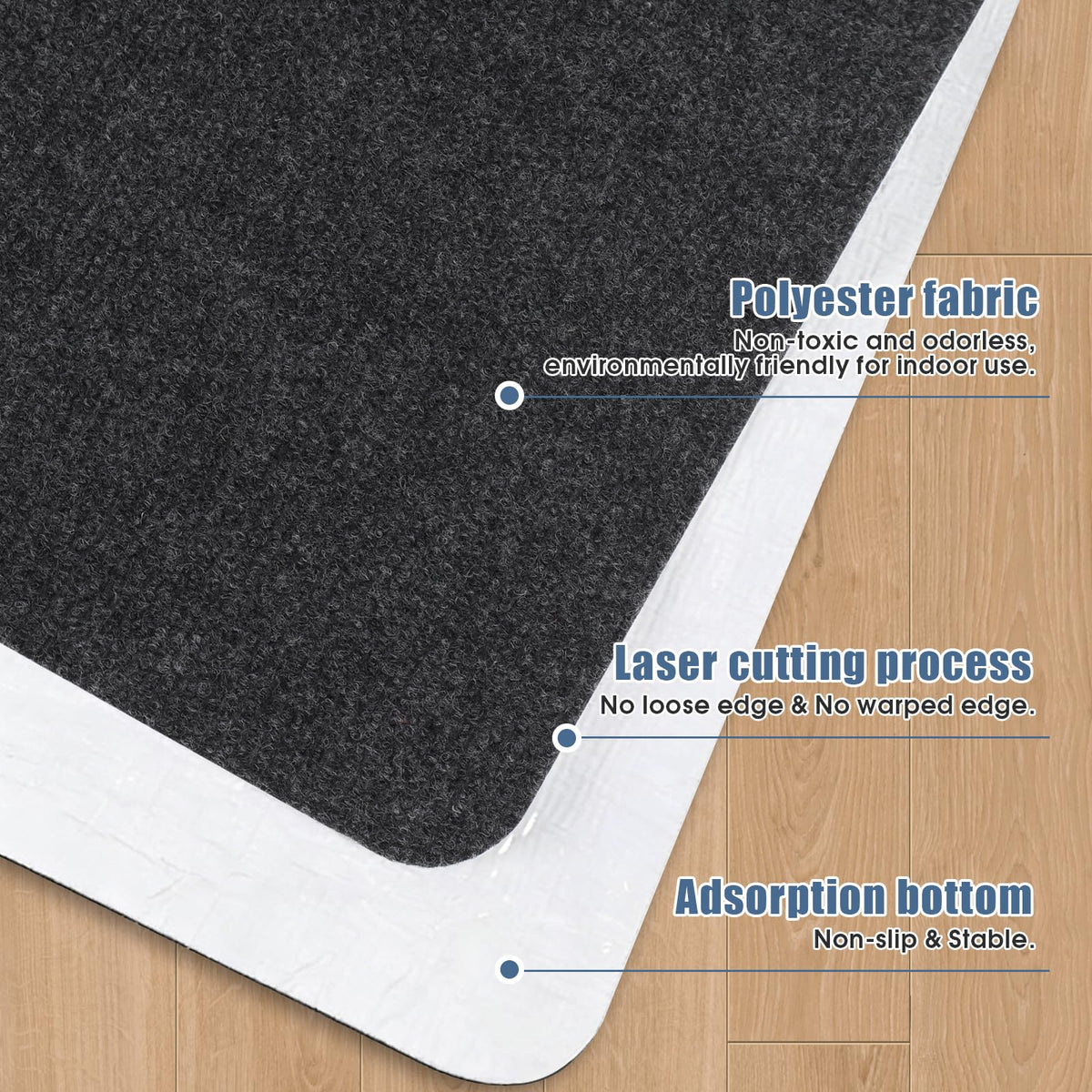 Bodenschutzmatte Bürostuhl Unterlage 140x90cm, Kratzfeste Schreibtischstuhl Unterlage für Parkett und Hartböden wie Laminat & Fliesen, rutschfeste Stuhlunterlage aus Polyester, Dunkelgrau