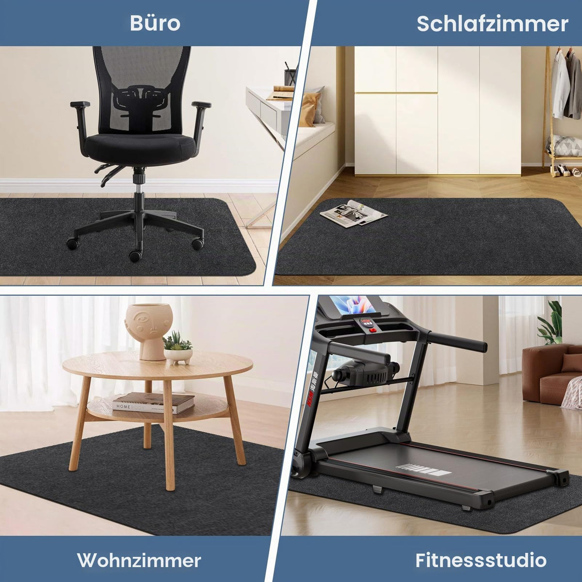 Bodenschutzmatte Bürostuhl Unterlage 140x90cm, Kratzfeste Schreibtischstuhl Unterlage für Parkett und Hartböden wie Laminat & Fliesen, rutschfeste Stuhlunterlage aus Polyester, Dunkelgrau