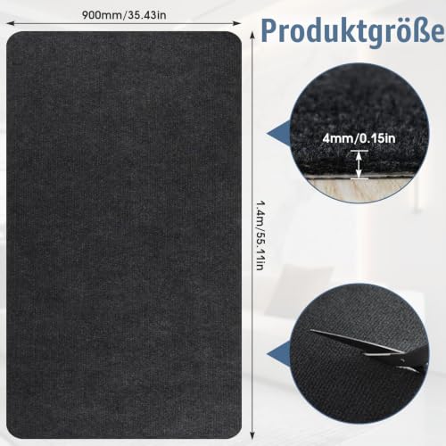 Bodenschutzmatte Bürostuhl Unterlage 140x90cm, Kratzfeste Schreibtischstuhl Unterlage für Parkett und Hartböden wie Laminat & Fliesen, rutschfeste Stuhlunterlage aus Polyester, Dunkelgrau