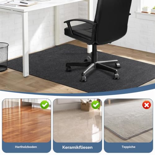 Bodenschutzmatte Bürostuhl Unterlage 140x90cm, Kratzfeste Schreibtischstuhl Unterlage für Parkett und Hartböden wie Laminat & Fliesen, rutschfeste Stuhlunterlage aus Polyester, Dunkelgrau