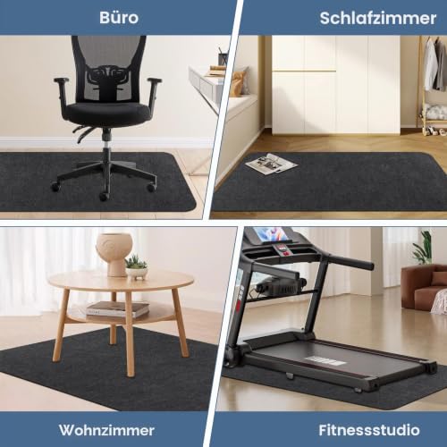 Bodenschutzmatte Bürostuhl Unterlage 140x90cm, Kratzfeste Schreibtischstuhl Unterlage für Parkett und Hartböden wie Laminat & Fliesen, rutschfeste Stuhlunterlage aus Polyester, Dunkelgrau