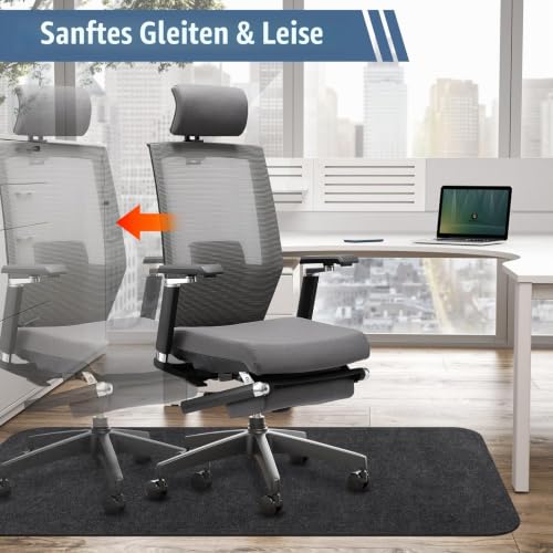 Bodenschutzmatte Bürostuhl Unterlage 140x90cm, Kratzfeste Schreibtischstuhl Unterlage für Parkett und Hartböden wie Laminat & Fliesen, rutschfeste Stuhlunterlage aus Polyester, Dunkelgrau