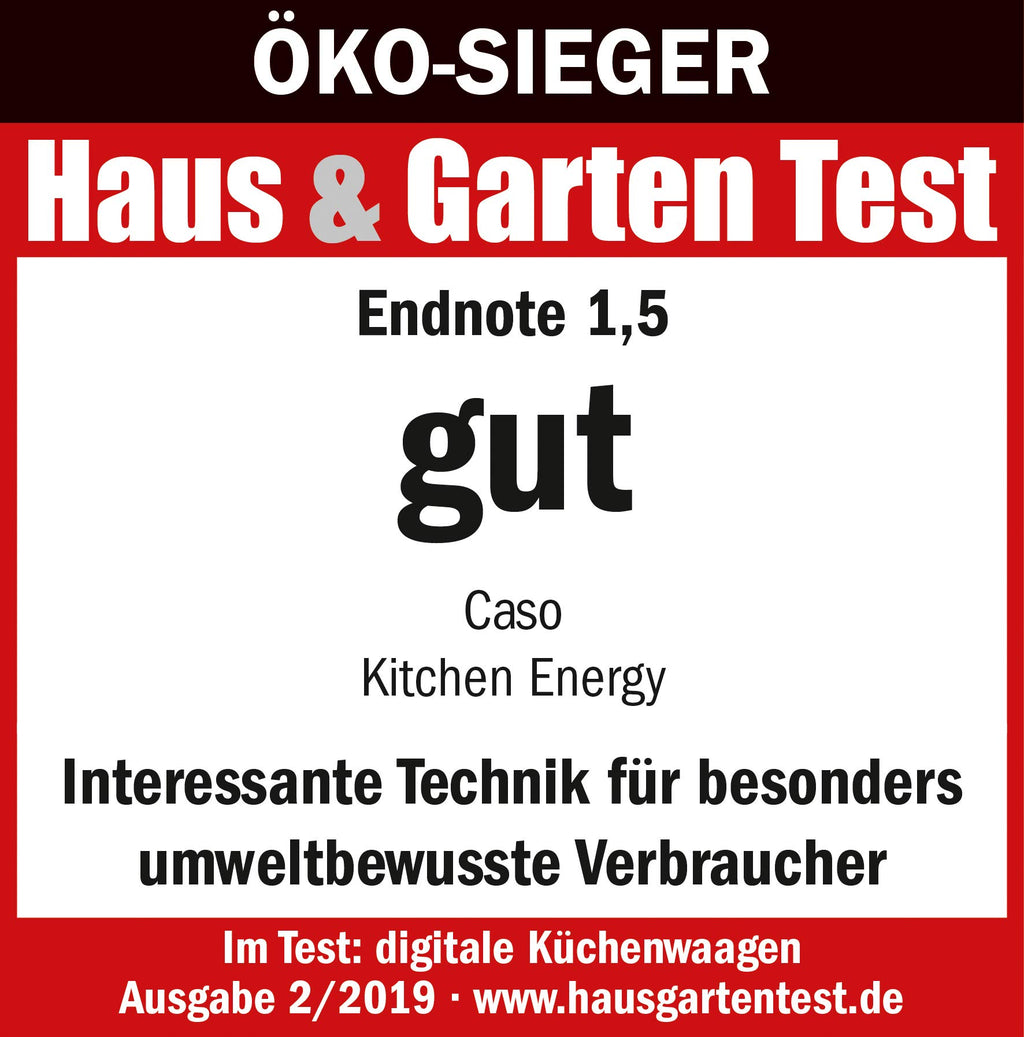 CASO Kitchen Energy Design Küchenwaage, Testsieger Haus & Garten Test, batterielose Nutzung durch kinetische Energie, bis 5 kg in 1 g-Schritten