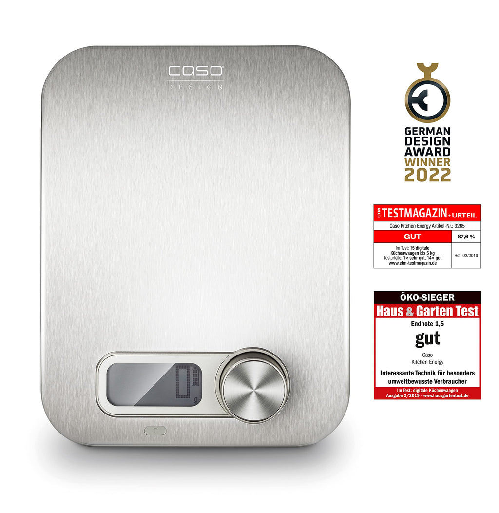 CASO Kitchen Energy Design Küchenwaage, Testsieger Haus & Garten Test, batterielose Nutzung durch kinetische Energie, bis 5 kg in 1 g-Schritten