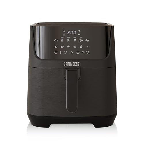Princess Digitale Heißluftfritteuse 6,5 L mit Trennwand, 12 Programme, Touchscreen, Bis zu 60% Energieersparnis, Fettarmes Frittieren ohne Öl, Für 1,5 kg Pommes, Schwarz, 182061