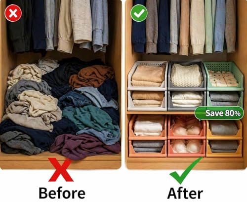 RMAN 4 Stück Kleiderschrank Organizer Schubladenbox Stapelbare Schrank Organizer Kleiderschrank Regal Aufbewahrungsbox Plastik Lagerkisten Trennwand Schublade für Kleidung, Küchen, Schlafzimmer