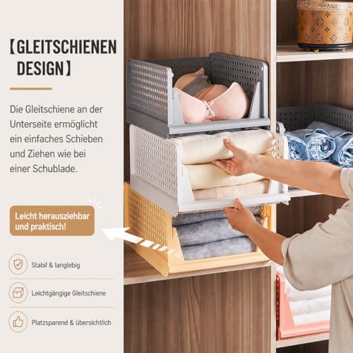 RMAN 4 Stück Kleiderschrank Organizer Schubladenbox Stapelbare Schrank Organizer Kleiderschrank Regal Aufbewahrungsbox Plastik Lagerkisten Trennwand Schublade für Kleidung, Küchen, Schlafzimmer