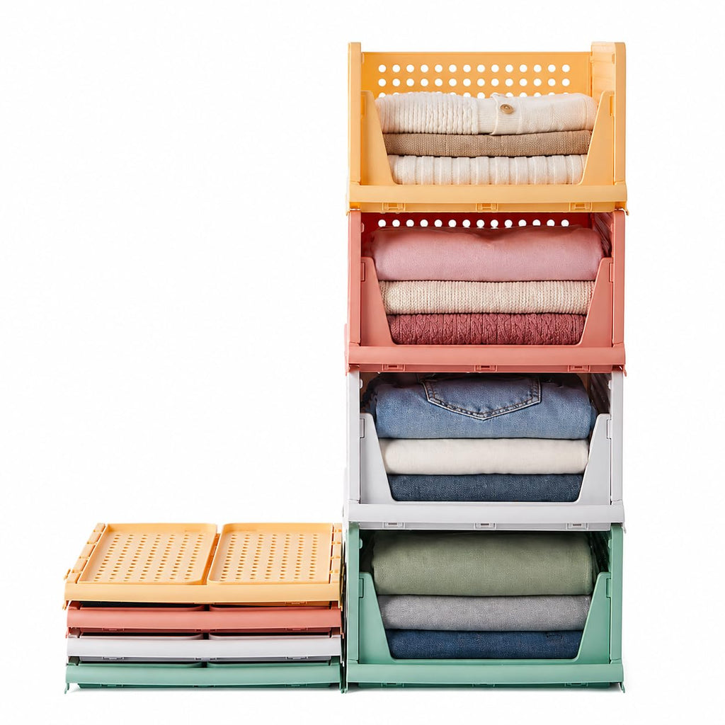 RMAN 4 Stück Kleiderschrank Organizer Schubladenbox Stapelbare Schrank Organizer Kleiderschrank Regal Aufbewahrungsbox Plastik Lagerkisten Trennwand Schublade für Kleidung, Küchen, Schlafzimmer