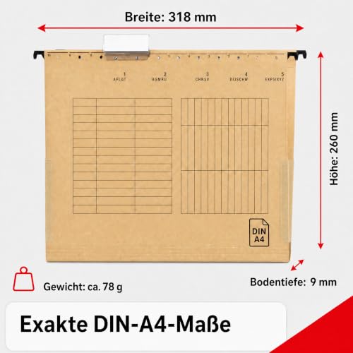 Conipa Hängemappen DIN A4, 25 Stück, Recycling-Karton Braun, Blauer Engel