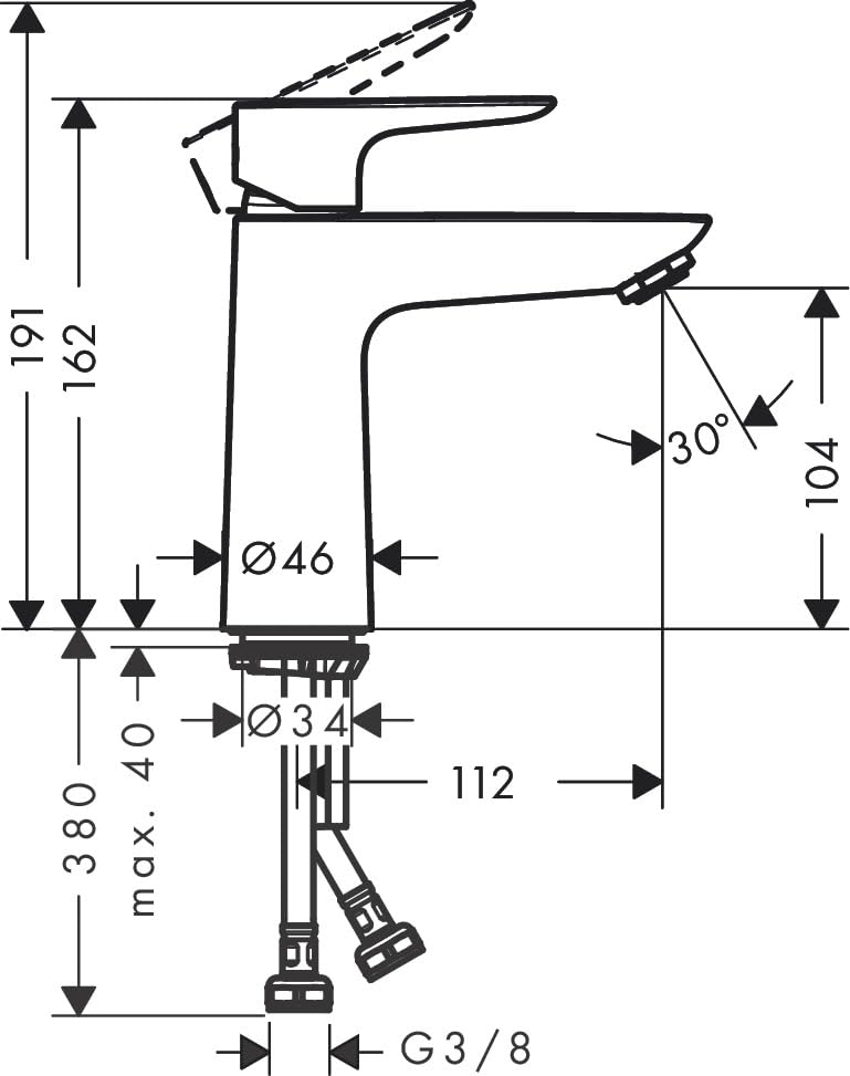 hansgrohe Talis E - Waschtischarmatur mit Push-Open Ablauf, Wasserhahn Bad mit Auslauf Höhe 110 mm, Mischbatterie Waschbecken wassersparend (EcoSmart), Chrom