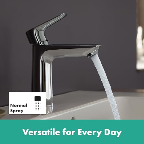 hansgrohe Talis E - Waschtischarmatur mit Push-Open Ablauf, Wasserhahn Bad mit Auslauf Höhe 110 mm, Mischbatterie Waschbecken wassersparend (EcoSmart), Chrom