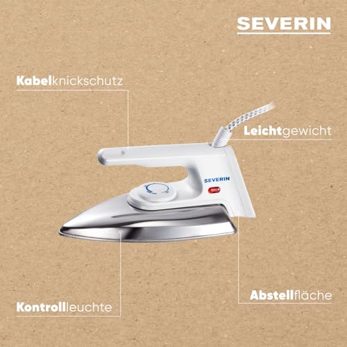 SEVERIN Bügeleisen, Alu-Feinschliffsohle, Trockenbügeleisen, nur 600g schwer, Weiß, 1200 W, BA 3211