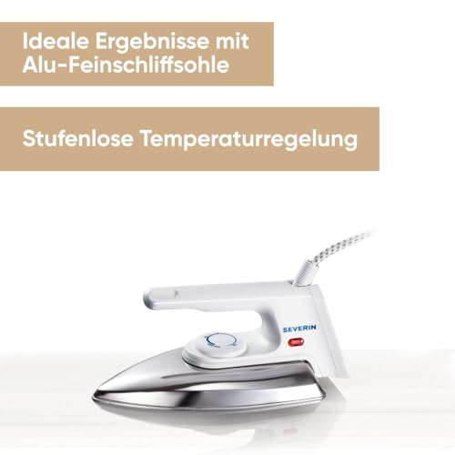 SEVERIN Bügeleisen, Alu-Feinschliffsohle, Trockenbügeleisen, nur 600g schwer, Weiß, 1200 W, BA 3211