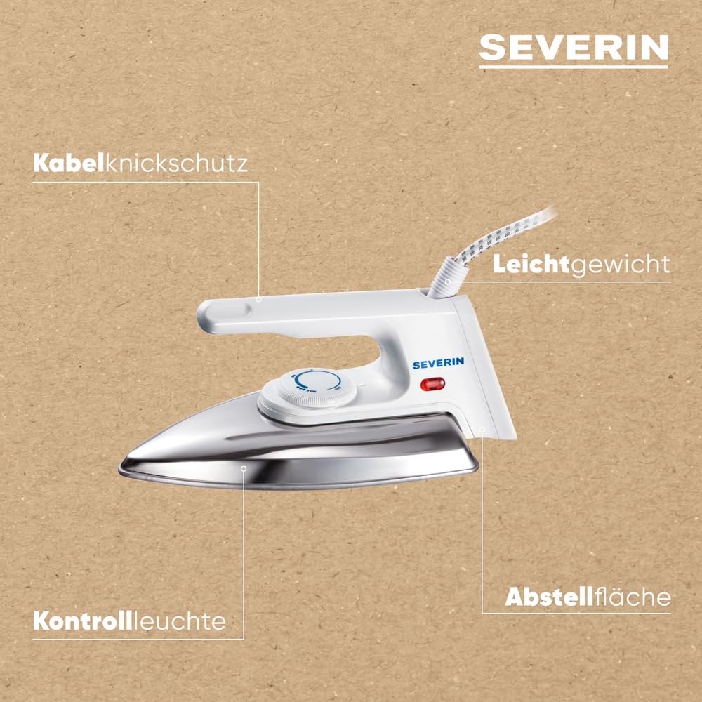 SEVERIN Bügeleisen, Alu-Feinschliffsohle, Trockenbügeleisen, nur 600g schwer, Weiß, 1200 W, BA 3211