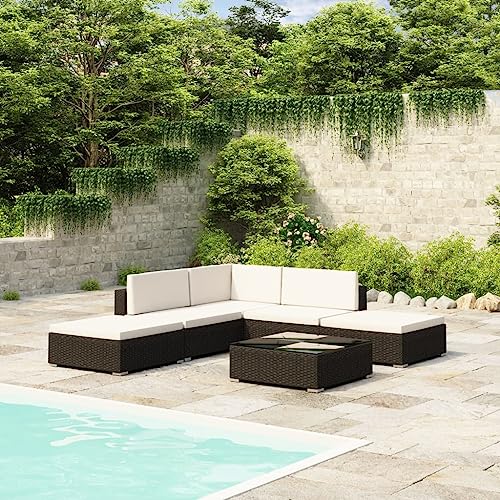 vidaXL 6-TLG. Garten-Lounge-Set mit Auflagen Poly Rattan Schwarz