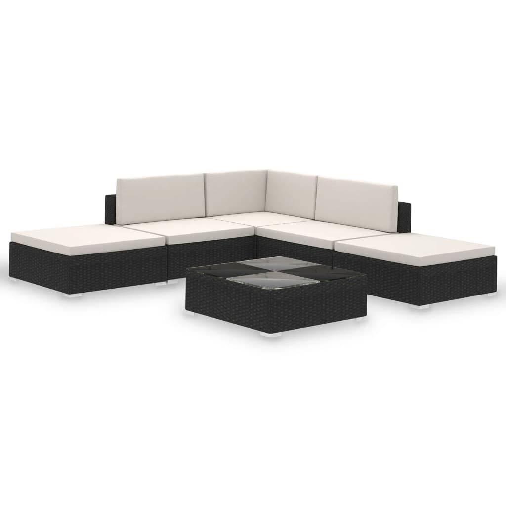 vidaXL 6-TLG. Garten-Lounge-Set mit Auflagen Poly Rattan Schwarz