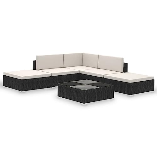 vidaXL 6-TLG. Garten-Lounge-Set mit Auflagen Poly Rattan Schwarz