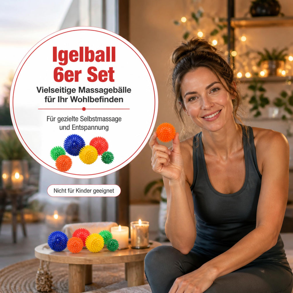 Igelball 6er Set Massageball – Verschiedene Größen für punktuelle Selbstmassage an Füßen, Nacken und Rücken