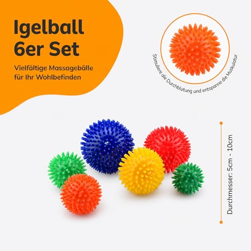 Igelball 6er Set Massageball – Verschiedene Größen für punktuelle Selbstmassage an Füßen, Nacken und Rücken