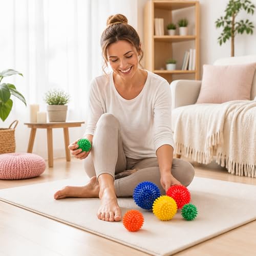 Igelball 6er Set Massageball – Verschiedene Größen für punktuelle Selbstmassage an Füßen, Nacken und Rücken